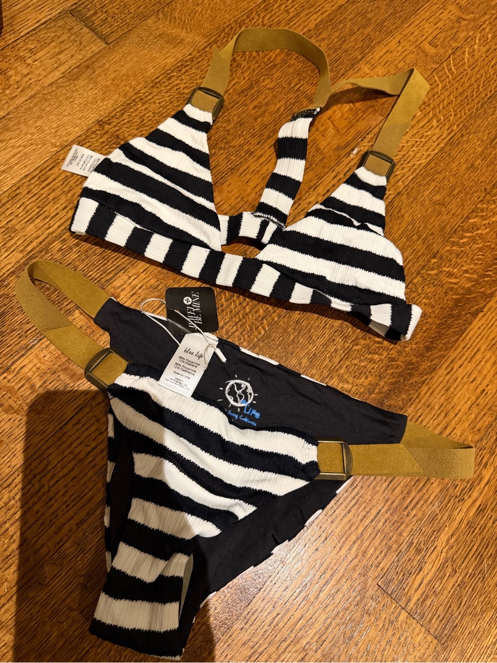 Blue Life Black and White Striped Bikini Set